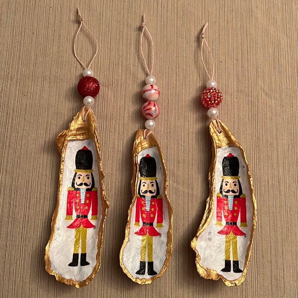 Set of 3 Handmade oyster shell nutcracker ornaments